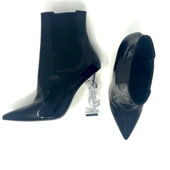 Saint Laurent Glossy Black Heeled Boots - Picture 2 of 13